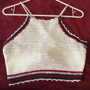 Cropped knit open back halter top